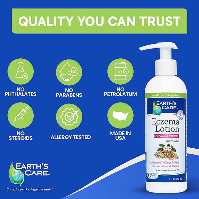 Earth's Care Eczema Lotion - Natural Lotion for Eczema - Safe and Mild Eczema Lotion for Adults and Kids - 8 Fl OZ. (237 mL)