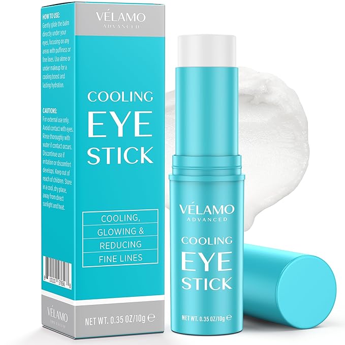 Cooling Eye Balm Stick with Caffeine: Under Eye Cream for Dark Circles Puffiness Eye Bags - Hyaluronic Acid Instantly Cooling, Hydrating & Brightening - Portable & Perfect for On-the-go Use 0.35 oz