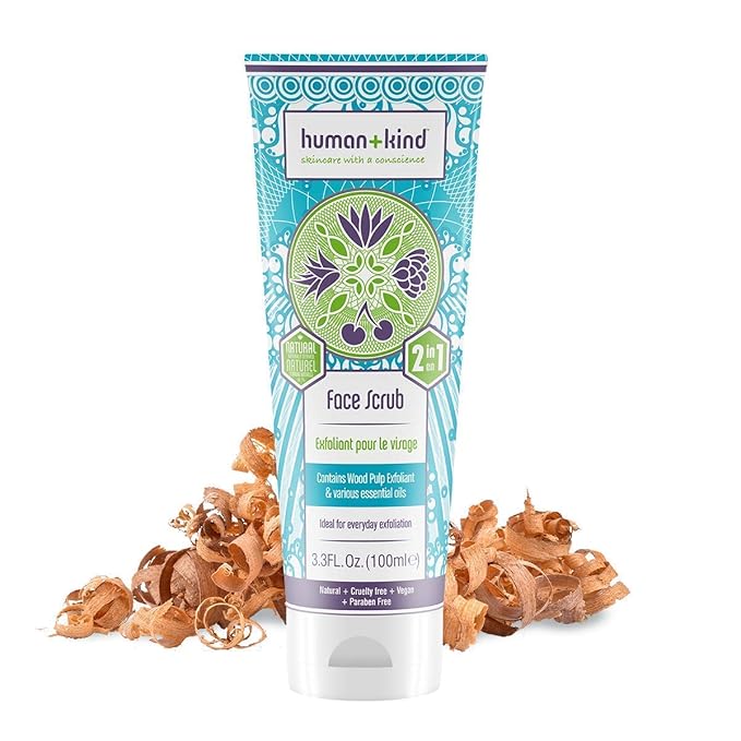 Human+Kind Face Scrub - Resurfacing, Brightening Facial Exfoliator for a Smooth, Fresh Complexion - Gentle, Renewing Formula for Sensitive Skin - With Soothing Oat Kernel and Cocoa Butter - 3.3 oz