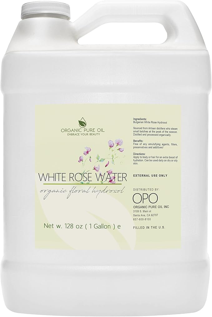 White Rose Water Hydrosol - Pure Natural Distilled Bulgarian Rosewater Vegan Bulk Hydrating Spray Mist Spritz Toner Face Hair Skin Pores Locs Dreads - Packaging May Vary (128 oz / 1 Gallon)