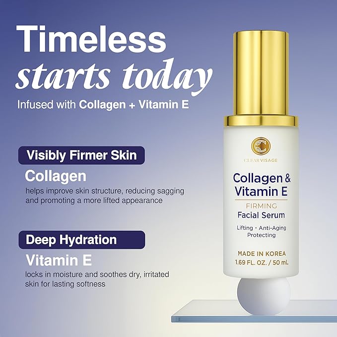 Collagen & Vitamin E Face Serum - Dermatologist Tested, Anti Aging Korean Skin Care - Hydrates, Firms & Smooths Fine Lines - Vegan, Clean Beauty, Cruelty-Free - 1.69 Fl Oz