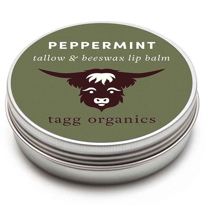 Peppermint Moisturizing Tallow Lip Balm – Nourishing & Soothing with Organic Grass-Fed & Finished Tallow, 100% All Natural Beeswax & Essential Oils for Soft, Hydrated Lips, 0.5 oz., by Tagg Organics.