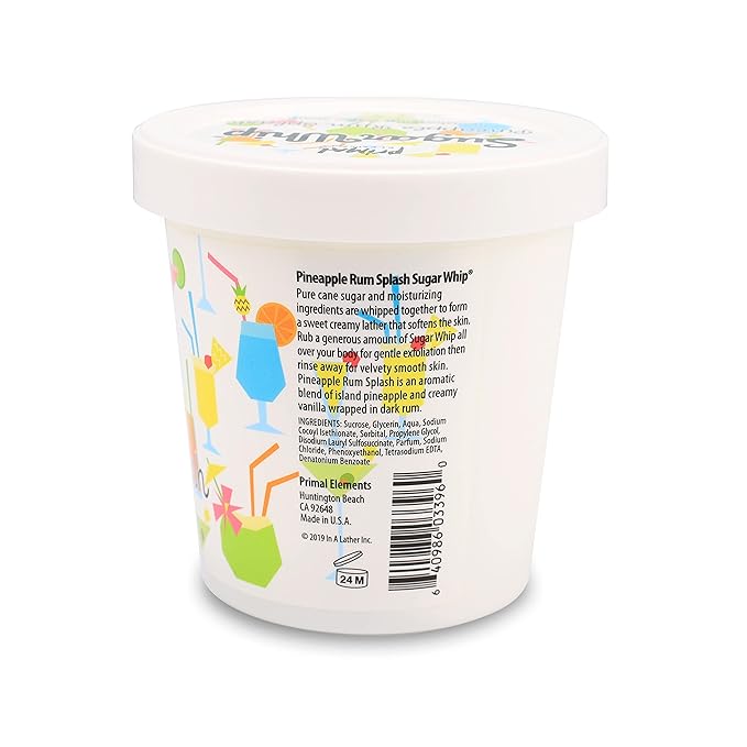 Primal Elements Sugar Scrub, Exfoliating Sugar Whip, Face and Body Cleanser, Moisturizer, Pineapple Rum Splash, 10 oz Package