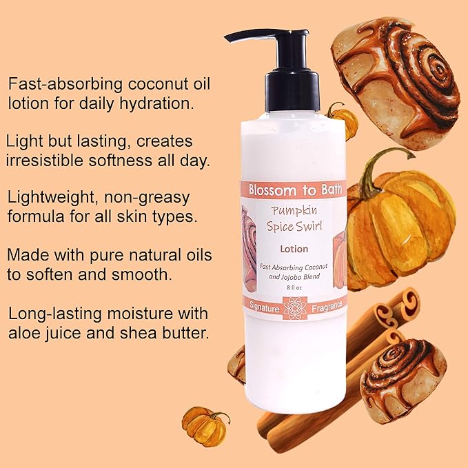 Blossom to Bath Pumpkin Spice Swirl Lotion (8 Ounce) - Phthalate Free Fragrance - Absorbs Quickly with a Warm Spicy Vanilla Scent