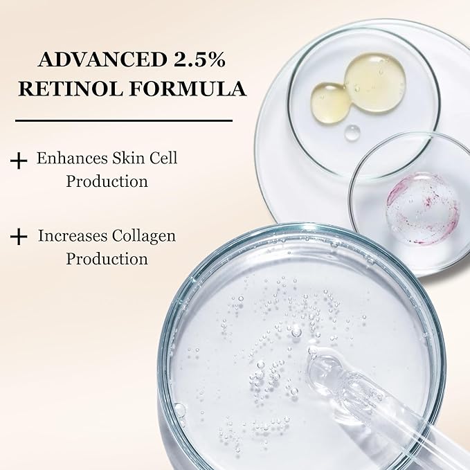 Retinol Serum 2.5% | Anti-Aging Face Serum With Collagen, Vit C, E & Hyaluronic Acid | Targets Wrinkles, Fine Lines, Even-Toned Youthful-Looking Skin – 1 Fl Oz