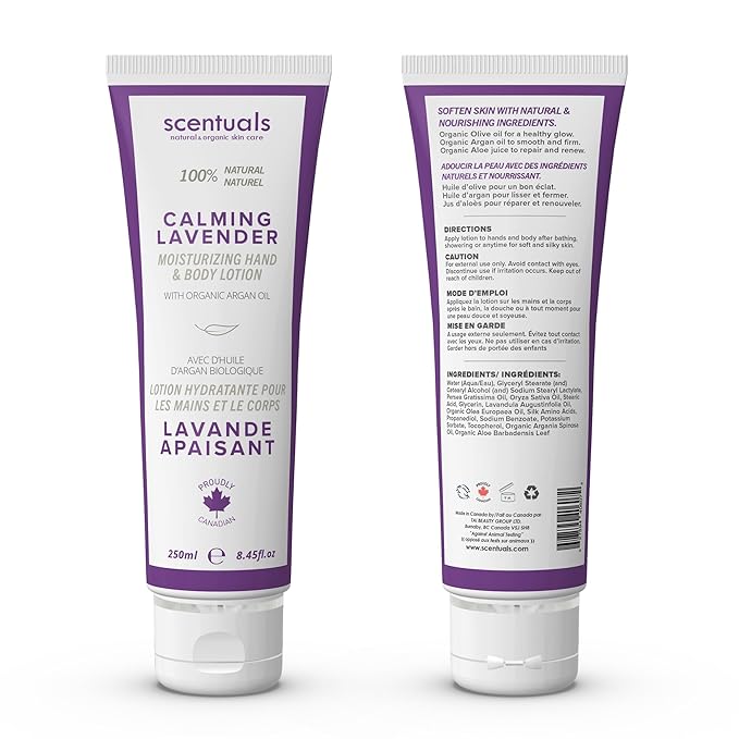 Hand & Body Cream Scented with Essential Oil Lavender, Made with Organic Argan Oil, Olive Oil and Aloe Juice, for Dry Skin, Cruelty Free, Natural Skin Care Products, 250 ml, 8.45 fl.oz