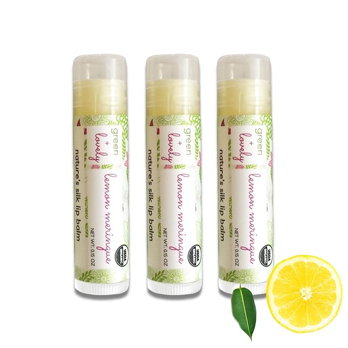 Organic Certified Lip Balm Butter(3 Pack) by Green and Lovely | Lemon Meringue Lip Oil for Total Hydration and Repair | 0.15 oz Lip Moisturizer Tube made with Premium Organic Ingredients