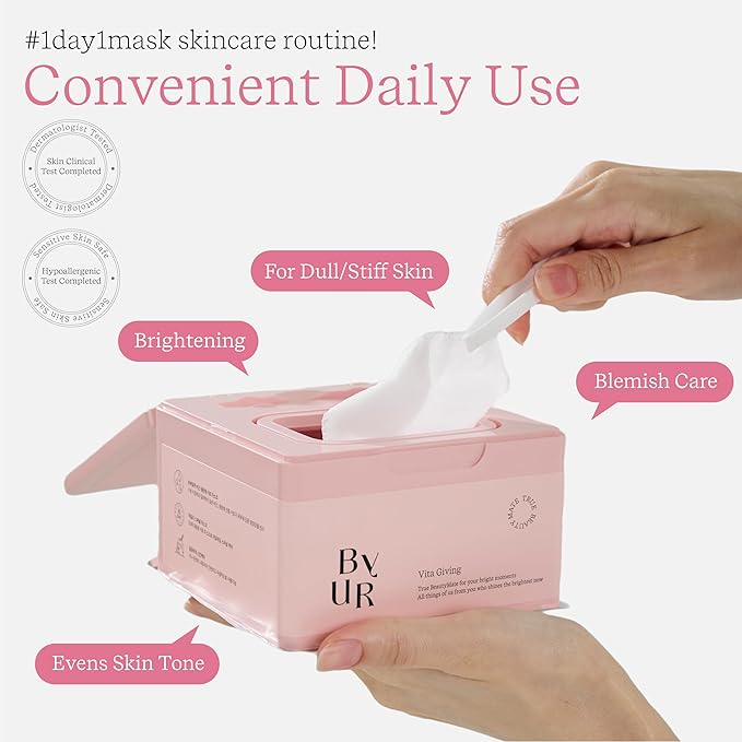 ByUR Vita Giving Daily Aqua Serum Mask (30 Count) Hydrating Moisturizing Face Mask, Dark Spot & Hyperpigmentation Treatment, Brightening Dull Dry Skintone, Pore Tightening, Vegan K-Beauty Skincare