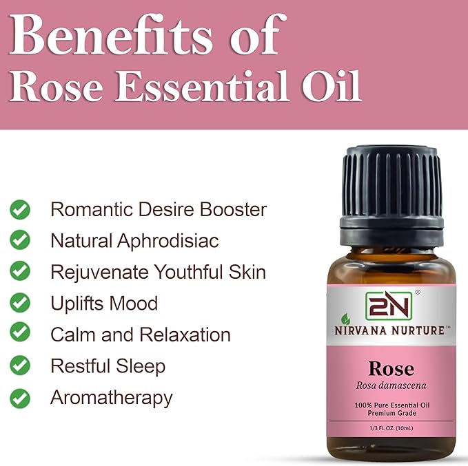 Rose Essential Oil, 100% Pure Undiluted, Aromatherapy Oil for Diffuser, Hair & Skin Care