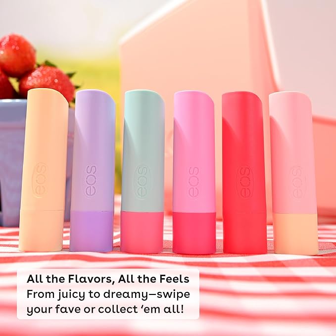eos 100% Natural Lip Balms - Raspberry Kiwi Splash, Passionfruit Agave, Coconut Sugarcane, & Guava Berry Punch, All-Day Moisture Lip Care, 0.14 oz, 4-Pack