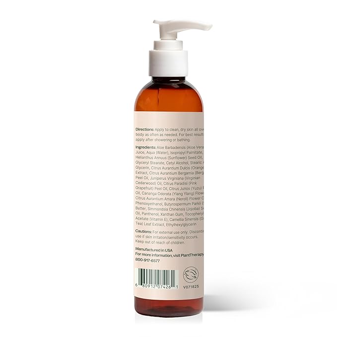Plant Therapy Kids Citrus Squeeze Lotion 8 oz, Natural Kids Body Lotion with Citrus Essential Oils, Lightweight Daily Moisturizer for Soft, Hydrated Skin