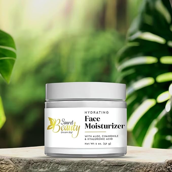 Hydrating Face Moisturizer - Daily Face Cream with Hyaluronic Acid, Vitamin E & C, Chamomile & Aloe for Oily, Acne-Prone, and Sensitive Skin - Vegan, Cruelty-Free, 2 oz