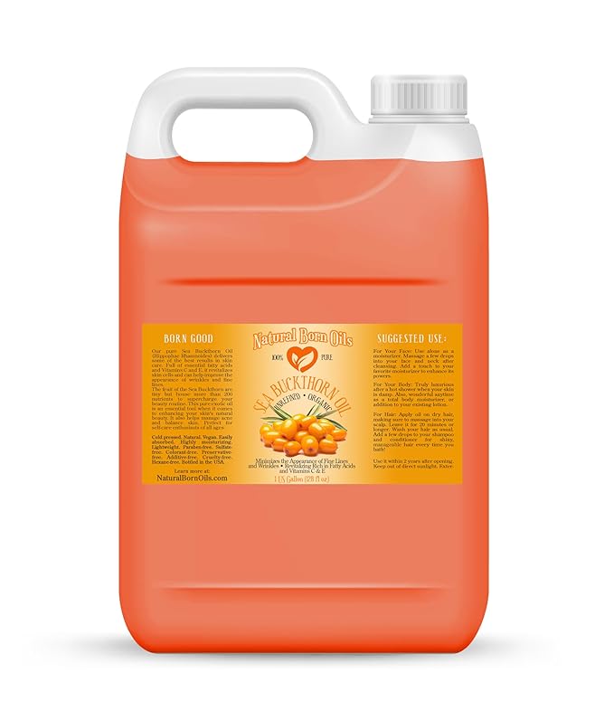 Natural Born Oils Sea Buckthorn Oil, 1 Gallon, Organic, Cold-Pressed, Nutrient-Rich, Excellent for Glowing Skin, Lustrous Hair