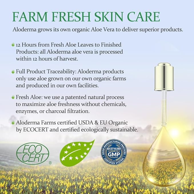 Aloderma Aloe Vera Gel - Large 17.6oz Value Pump - Made within 12 Hours of Harvest with 99% Organic Aloe Vera, Lightweight, Non-Sticky for Sunburns, Natural, Soothing Aloe Vera for Face & Hair