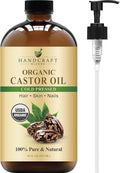 Handcraft Blends Cold-Pressed Organic Castor Oil 16 Fl Oz | Glass Bottle | 100% Pure and Natural | Premium Grade Carrier Oil | Hair, Eyelashes and Eyebrows | Hair and Body