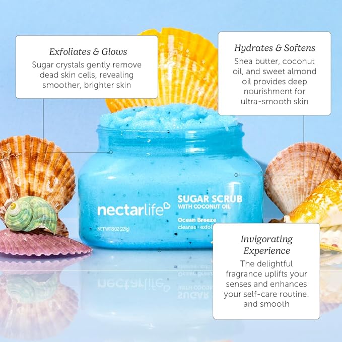 Sugar Body Scrub 8 oz, Moisturizing and Exfoliating Scrub for Nourishing Essential Body Care, Gift For Her (Ocean Breeze)