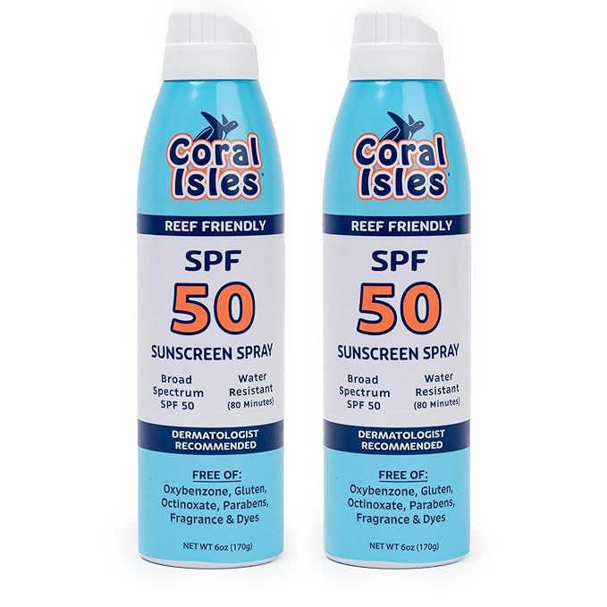 Coral Isles SPF 50 Sunscreen Spray - Hawaii Reef Safe Compliant - Oxybenzone & Octinoxate Free - Broad Spectrum - Water Resistant, 6 Fl Oz (Pack of 2)