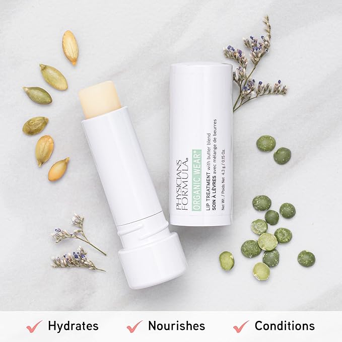 Physicians Formula Organic Wear Lip Balm Treatment, Ultra-Nourishing Shea Butter & Coconut Oil Infused, Hydrating & Conditioning for Smooth, Supple Lips, Cruelty Free