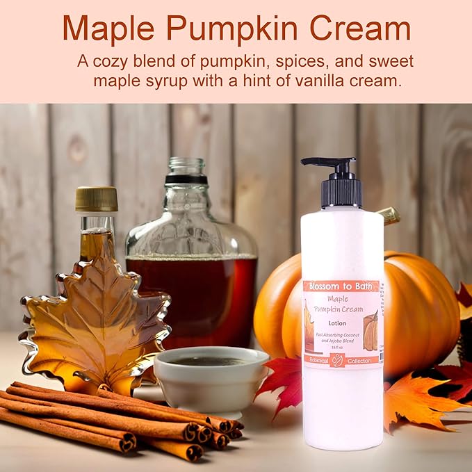 Blossom to Bath Maple Pumpkin Cream Lotion (16 ounce) - Natural Fragrance - Absorbs Quickly with a Sweetly Spiced Scent
