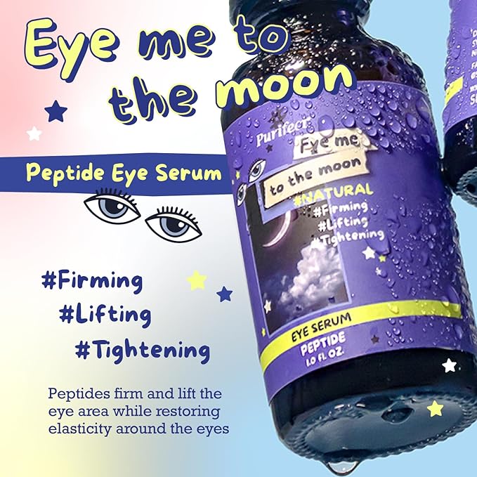 Purifect Eye Me to the Moon Serum for Women & Men - Peptide Under Eye Serum Treatment with Vitamin E, Anti Aging Support, Firming & Lifting, Hydrating, Vegan Skincare, Cruelty Free - 1 fl oz