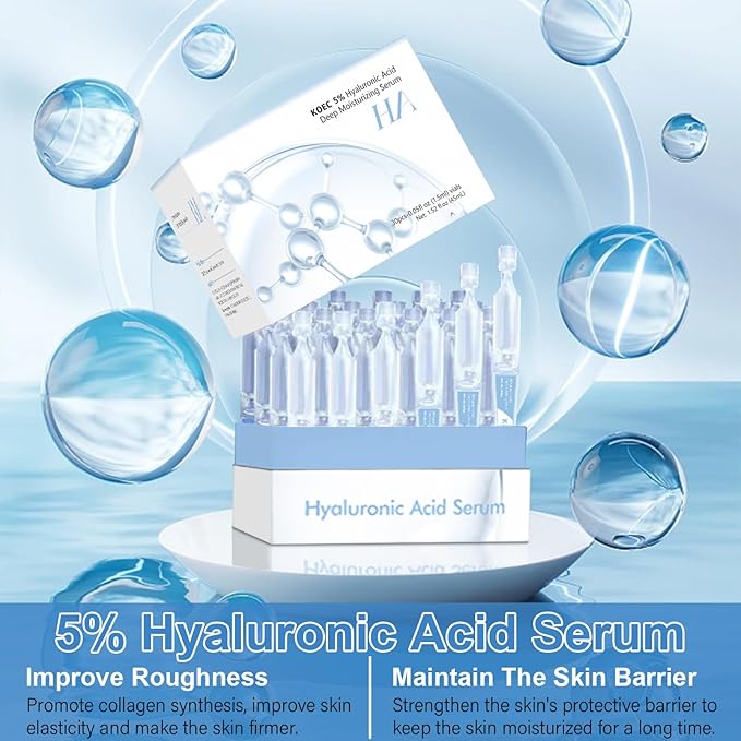 5% Hyaluronic Acid Serum Ultra-Moisturizing Vials,Hyaluronic Acid Facial Serum, Single-Use Hyaluronic Acid Tubes,Intensive Hydration,Enhances Skin Elasticity,Pre-Makeup Moisturizing Care (1 Box of 30)