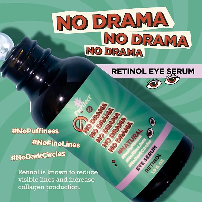 Purifect No Drama Retinol Eye Serum for Women & Men - Under Eye Serum Treatment with Vitamin E, Anti Aging Support, Helps Dark Circles, Fine Lines & Wrinkles, Vegan Skincare, Cruelty Free - 1 fl oz