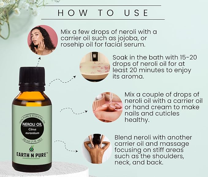 Earth N Pure Neroli Essential Oil Natural and Therapeutic Grade with Glass Dropper 15 ml