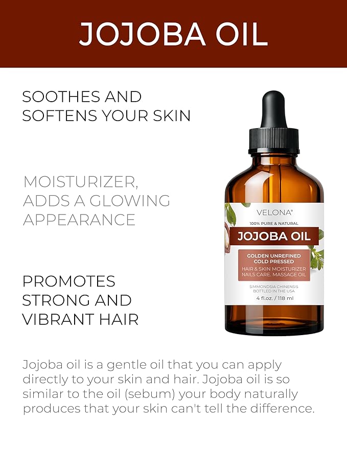 velona Jojoba Oil - 4 Fl Oz (With Dropper) | 100% Pure and Natural | Golden, Unrefined, Cold Pressed, Hexane Free | Moisturizing Face, Hair, Body, Skin Care