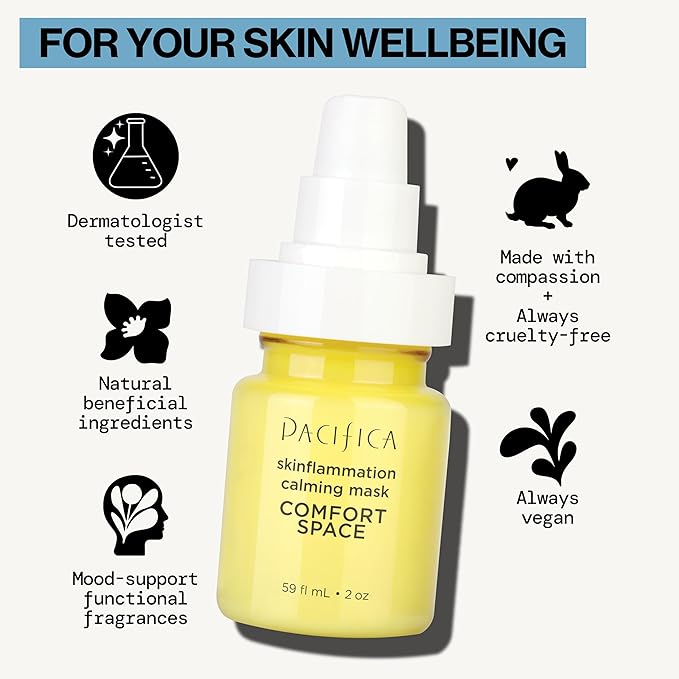 Pacifica Comfort Space Calming Face Mask for Sensitive Skin, Redness Relief Hydrating Facial Mask with Azelaic Acid & Turmeric, Soothes Irritation & Dryness, Vegan Skincare, 2 Fl Oz