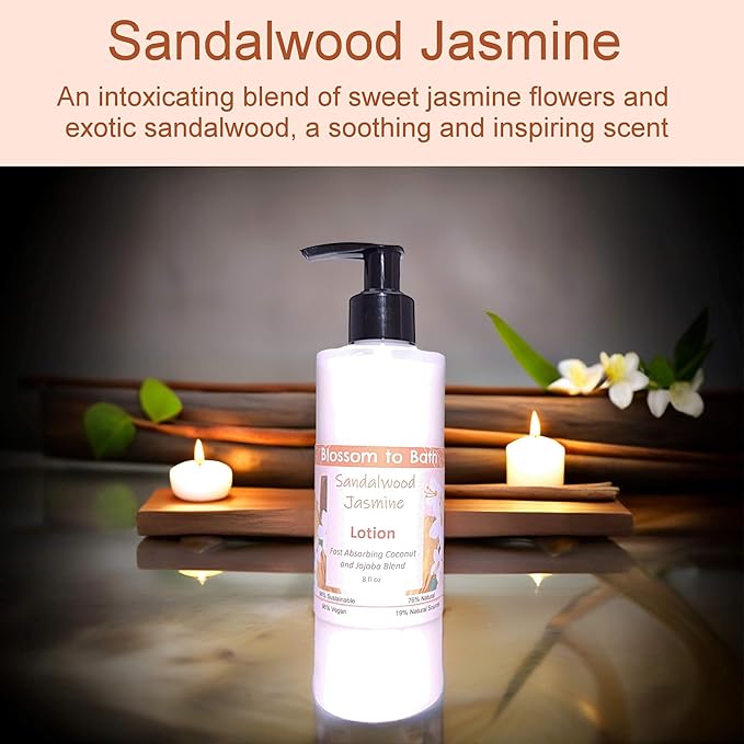 Sandalwood Jasmine Lotion (8 Ounce) - Natural Fragrance - Absorbs Quickly with a Stirring Earthy Floral Scent