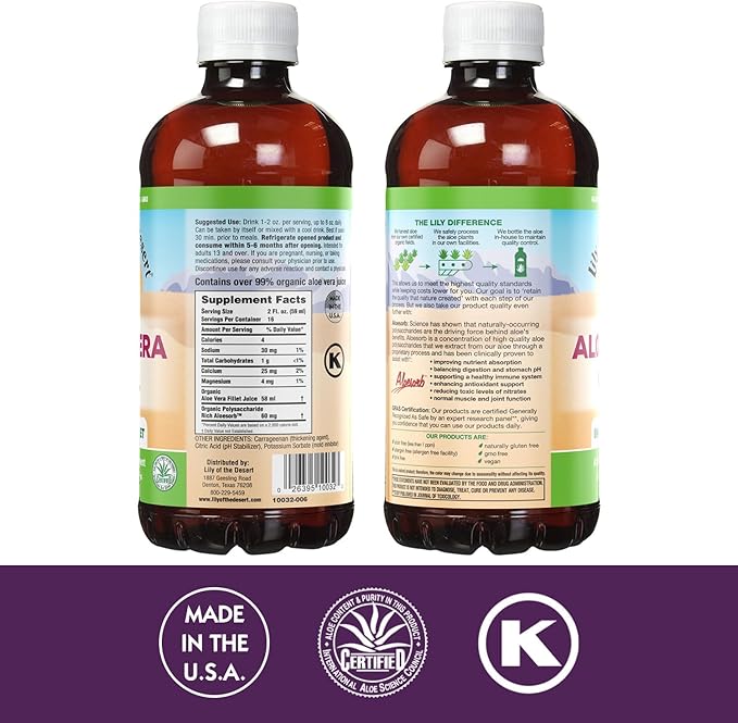 Lily Of The Desert Aloe Vera Gel - Inner Fillet Thicker Consistency Aloe Vera Drink with Natural Vitamins, Digestive Enzymes for Gut Health, Stomach Relief, Wellness, Glowing Skin, 32 Oz (Pack of 2)