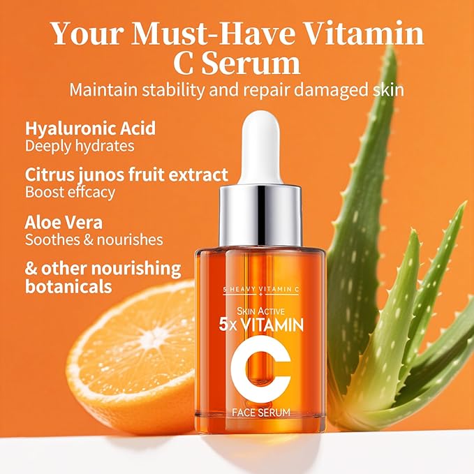 Vitamin C Serum 20% for Face, Anti-Aging & Hydrating Serum with Hyaluronic Acid & Niacinamide, Helps Reduce Wrinkles, Plump Skin, Even Tone, for All Skin Types, 1 Fl Oz