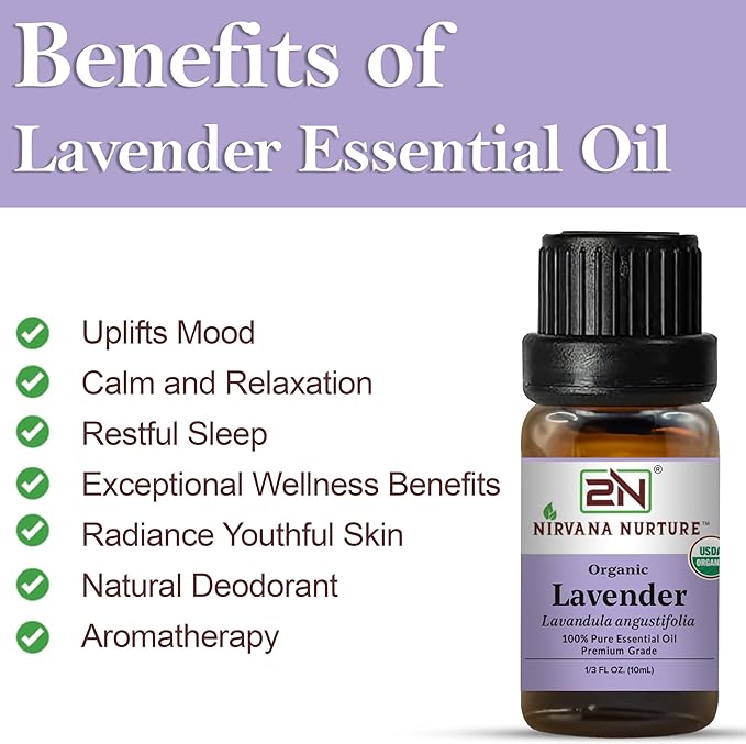 Lavender Essential Oil USDA Certified Organic, 100% Pure Natural Premium Grade, Undiluted- Aromatherapy Diffuser for Calm and Relaxation, Skin Care, Hair Care