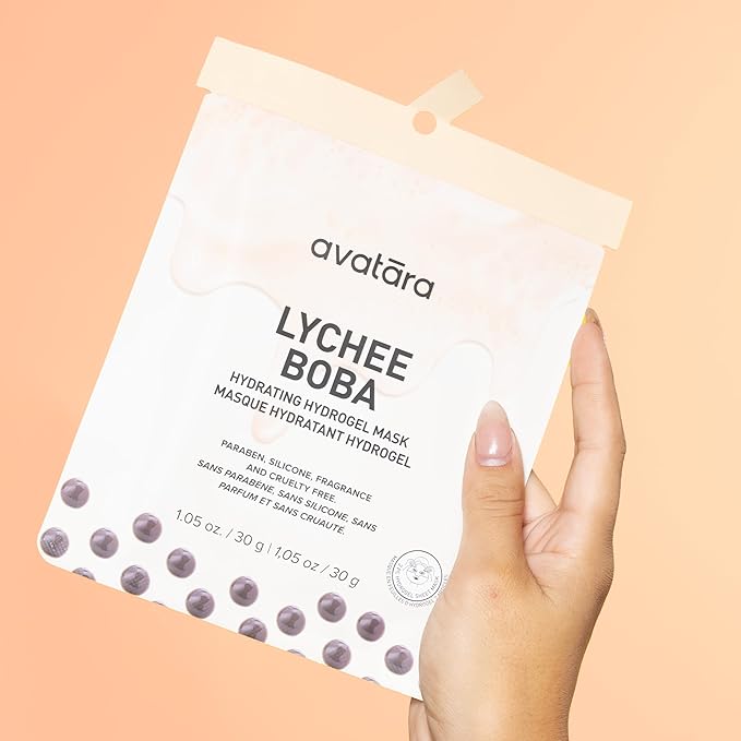 Avatara Lychee Boba Hydrogel Mask, Facial Masks Skincare Essential, 2-Piece Cooling & Hydrating Skin Care Mask with Multi-Berry Blend Boosting Antioxidant Defense, 30 g, 1-Pack
