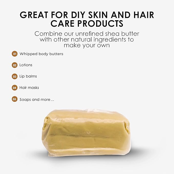 Unrefined Ivory Shea Butter - 1LB (16oz) Block, 100% Pure Raw Shea Butter