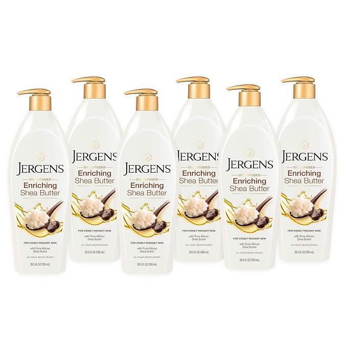 Jergens Shea Butter Deep Conditioning Moisturizer, 3X More Radiant Skin, 26.5 Ounces (Pack of 6), with Pure Shea Butter, Dermatologist Tested (Packaging May Vary)