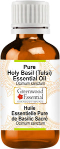 Greenwood Essential Holy Basil Essential Oil (Ocimum Sanctum) Pure | Non-Sticky | Non-Greasy | Lightweight | Men & Women | All Skin Types | Steam Distilled 10ml (0.33 oz)