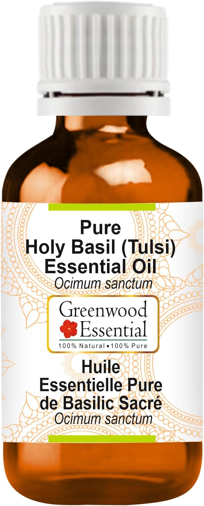 Greenwood Essential Holy Basil Essential Oil (Ocimum Sanctum) Pure | Non-Sticky | Non-Greasy | Lightweight | Men & Women | All Skin Types | Steam Distilled 30ml (1 oz)