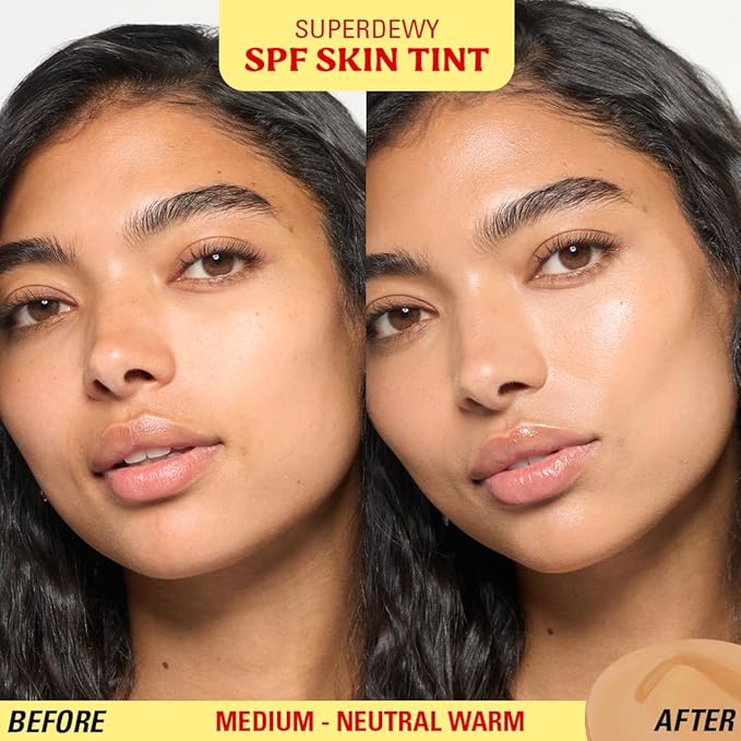 Revolution Superdewy SPF 30 Skin Tint, Tinted Mineral Face Foundation, Buildable Coverage for Facial Glow, 12% Zinc Oxide, Vegan & Cruelty-Free, Medium Neutral Warm