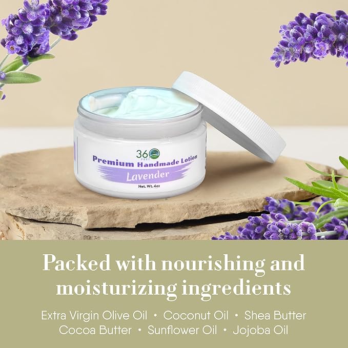 360Feel Lavender Body Lotion - Hydrates with Coconut & Olive Oil, Plant-Based, Non-Greasy, Sensitive Skin, All Day Use