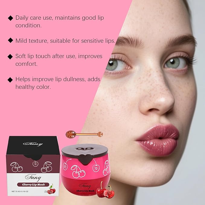 Lip Mask for Overnight Repair - Hydrating Lip Sleeping Mask with Vitamin E & Coconut Extract - Moisturizing Lip Balm Pack for Dry Lips, Non-Sticky Honeybalm Formula (Cherry)