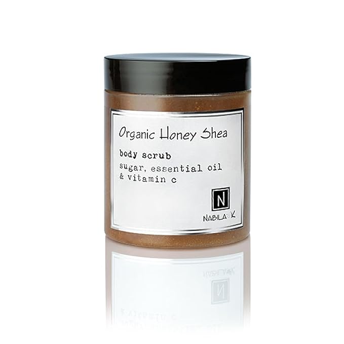 Organic Honey Shea Body Scrub Made in USA with Essential Oil and Vitamin C by Nabila K - Exfoliate and Moisturize for Smooth Skin - Luxury for Women & Men, 10 oz