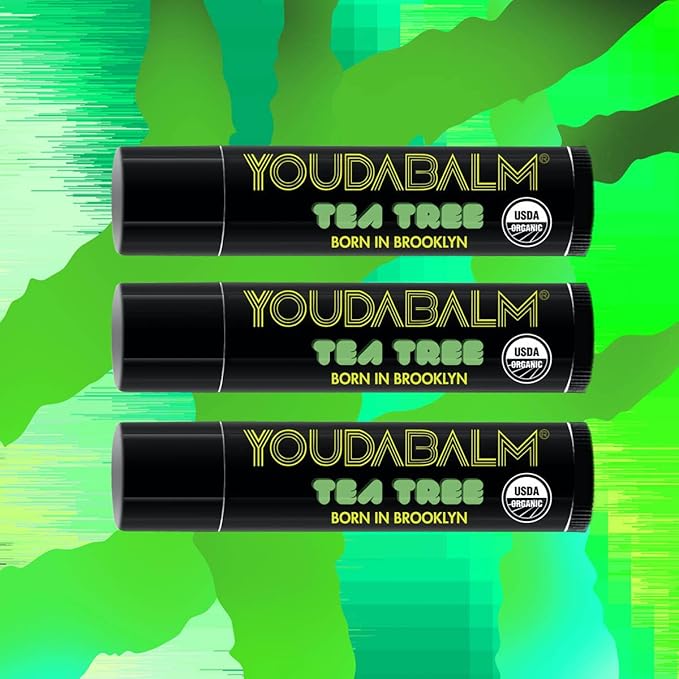 Organic Lip Balm, Tea Tree Flavor - 100% Natural Lip Moisturizer, USDA Certified - Lip Balm for Dry, Cracked Lips (24 Tube Jar)