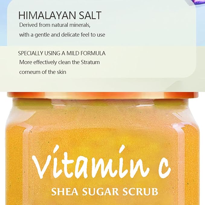 Facial Scrub Vitamin C Shea Sugar Scrub Ultra Hydrating and Exfoliating for Nourishing Essential Body Care Improves Acne Scars, Blackheads, Pore Size, and Skin Texture