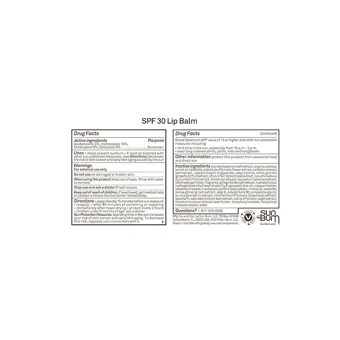 Sun Bum SPF 30 Sunscreen Coconut Lip Balm - Moisturizing Aloe Vera and Vitamin E - Vegan and Cruelty Free - Broad Spectrum UVA/UVB Lip Protection - 0.15 oz Stick,(Pack of 2)