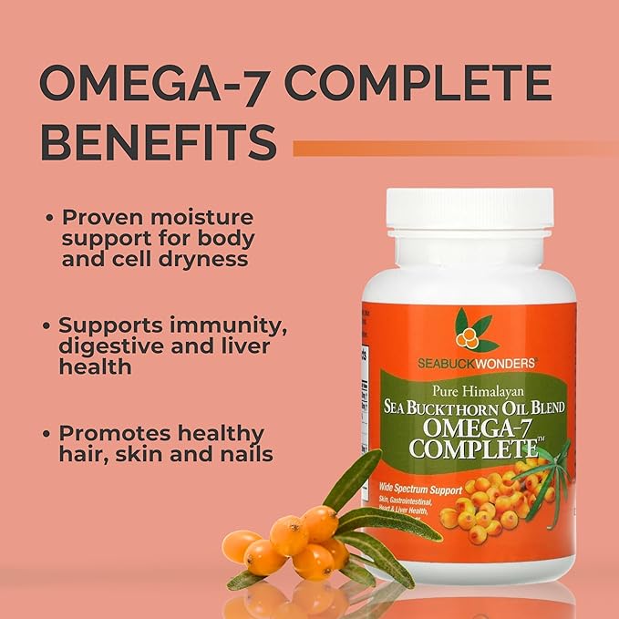 SeabuckWonders Organic Sea Buckthorn Oil Omega-7 Complete, 60 Softgels, 30 Day Supply, with Omega 3, 6 & 9, Supports Hair, Skin & Nails, Overall Health & Wellness