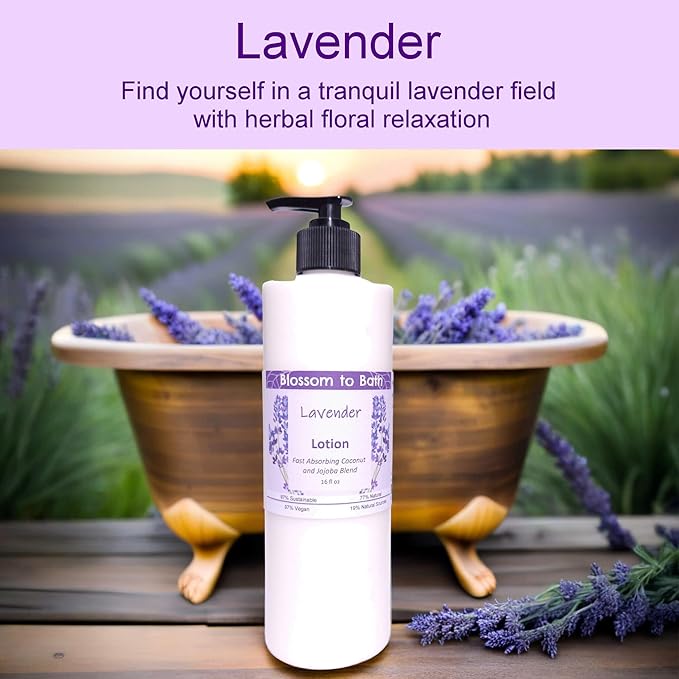Blossom to Bath Lavender Lotion (16 ounce) - Pure Essential Oil Fragrance - Absorbs Quickly with a Relaxing Comforting Scent