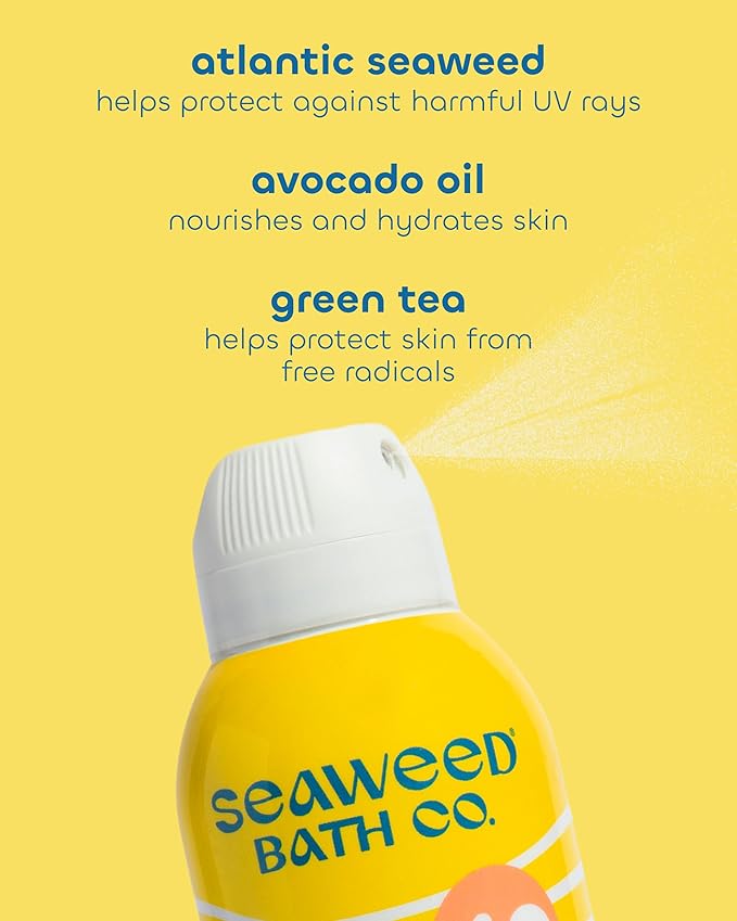 Seaweed Bath Co. Clear Guard SPF 40 Sport Broad Spectrum Sunscreen - Quick Dry, Air-Powered Spray - Natural Tropical Scent - With Sustainably Harvested Seaweed, Aloe, Avocado Oil - 6 oz