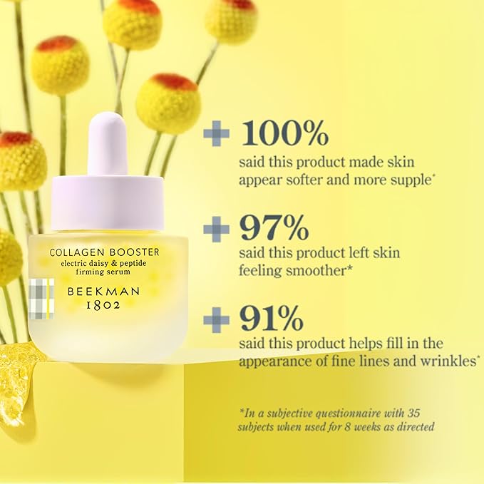 Beekman 1802 Collagen Booster Firming Face Serum – Peptide & Electric Daisy Serum with CoQ10 – Helps Improve Firmness, Elasticity & Fine Lines – Fragrance Free – Sensitive Skin Safe – 0.5 fl oz