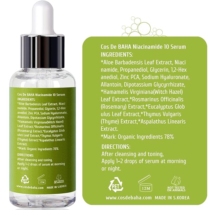 Cos De BAHA Niacinamide 10% Serum 2 Fl Oz – Zinc PCA, Hyaluronic Acid & Aloe for Balancing, Pore-Refining & Uneven Tone (60 ml)